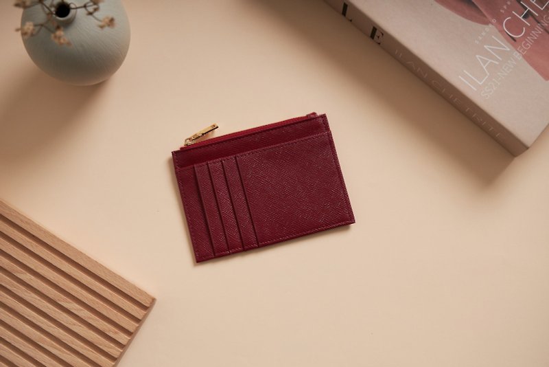 ZIPPED WALLET in BURGUNDY color - Wallets - Genuine Leather Red