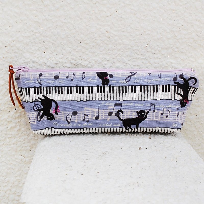 鋼琴黑貓筆袋_紫 - 鉛筆盒/筆袋 - 棉．麻 紫色