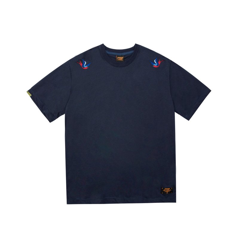 FYGT BRAND 19SS 改良款雙燕刺繡 國潮休閒寬松短袖T恤 男 女 - 男 T 恤 - 棉．麻 藍色