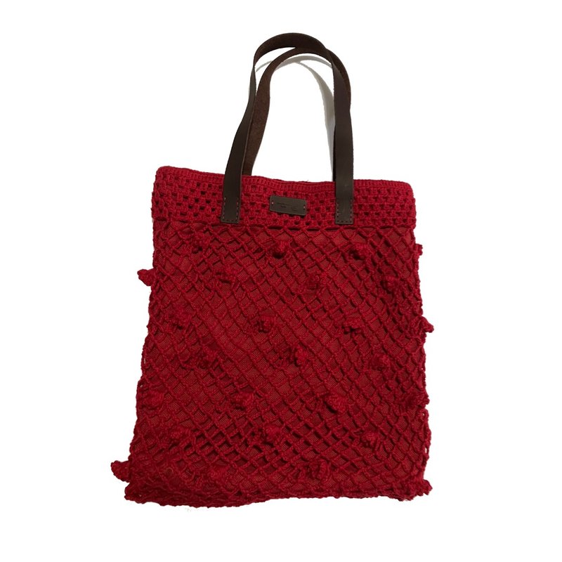 minimal style Unique soft Hand crochet red tote, personalise gift - 手提包/手提袋 - 棉．麻 紅色