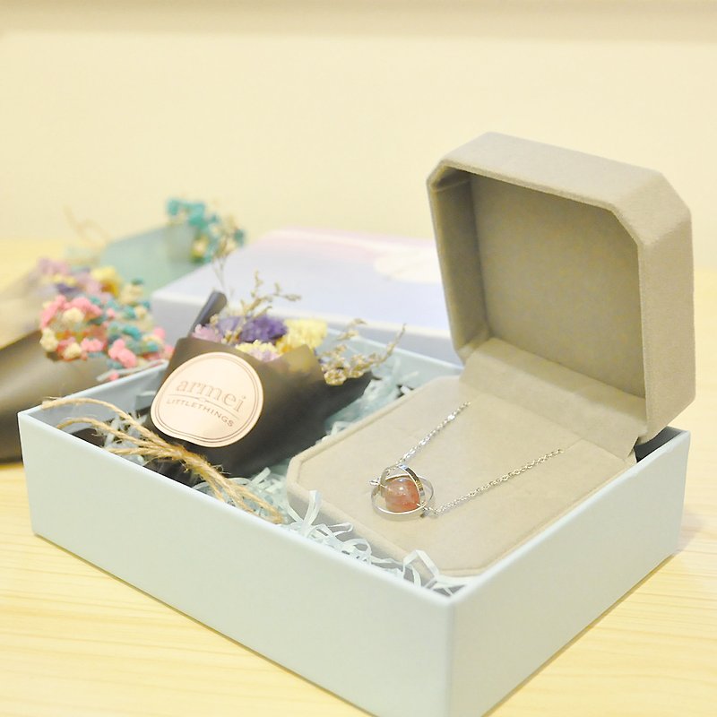 [Flower Gift Set] silver. Planet series + mini dry bouquet - Chokers - Gemstone Multicolor
