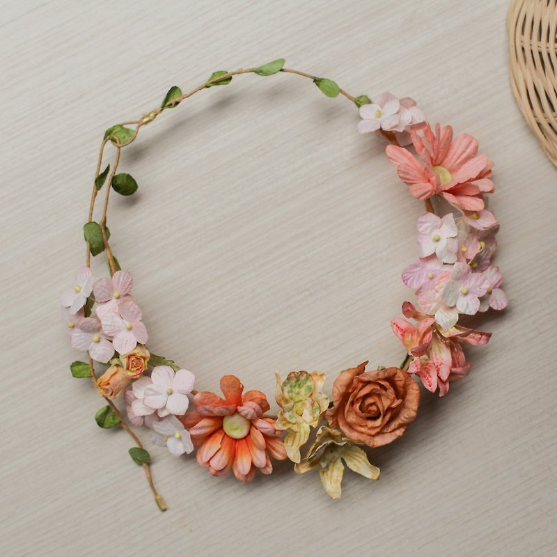 FC102 : Handmade Flower Crown, Old Rose - Hair Accessories - Paper Orange