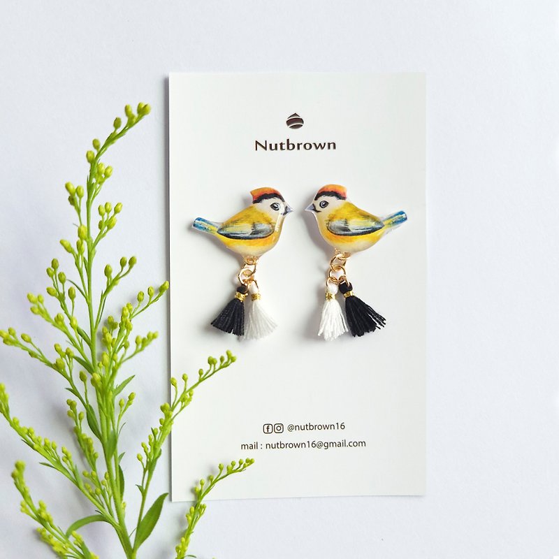 Bird Series-Taiwan's unique fire crown chrysanthemum tassel earrings/ Clip-On - ต่างหู - เรซิน 