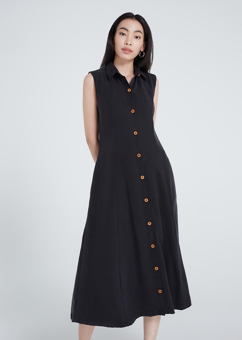 PEYTON Midi Dress - Black - ชุดเดรส - เส้นใยสังเคราะห์ สีดำ