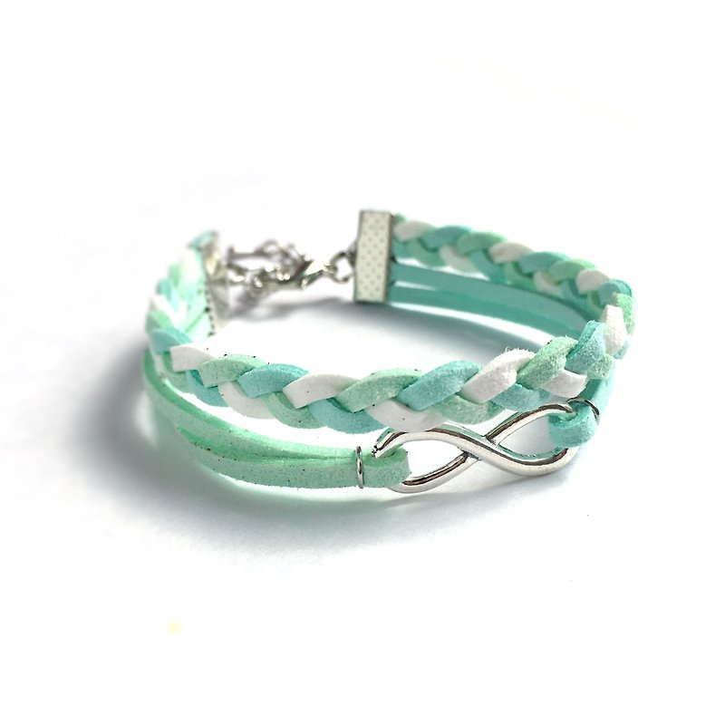 Handmade Double Braided Infinity Bracelets–light blue and green - Bracelets - Other Materials Green