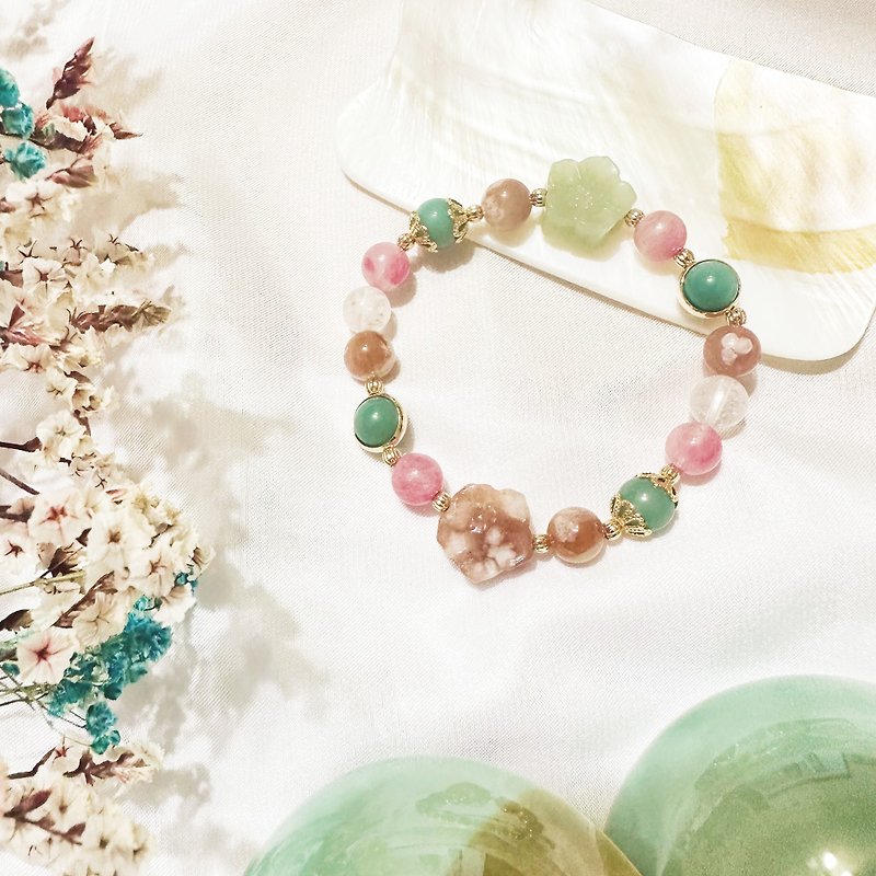 Bring colorful cherry blossoms, cherry blossoms, agate, Xiuyu, roses, cherry blossoms, rain, snow, ghost crystal bracelets - Bracelets - Crystal Green