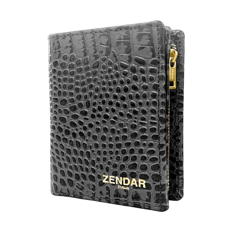 ZENDAR 限量1折 頂級小牛皮鱷魚紋拉鍊短夾 全新專櫃展示品 - 錢包/皮夾/長短夾 - 真皮 灰色
