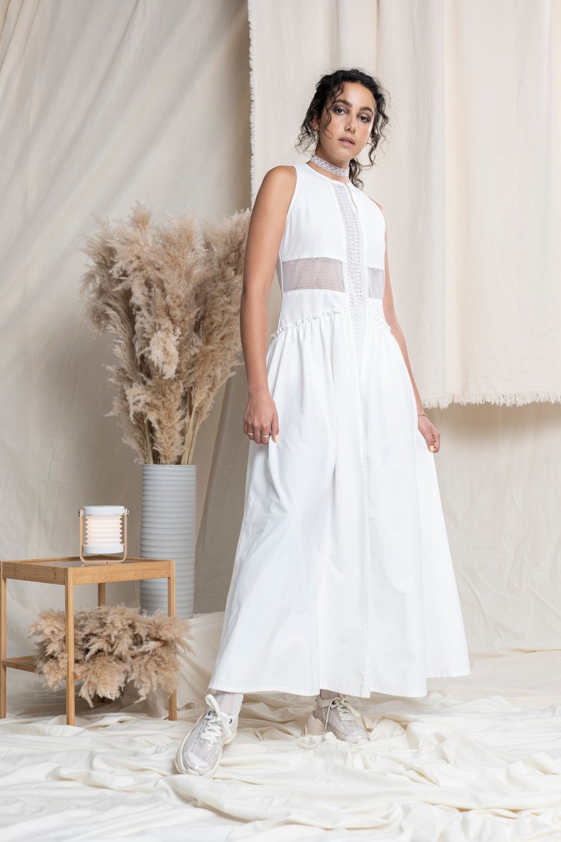 傘形連衣裙 - 白 - 洋裝/連身裙 - 聚酯纖維 白色