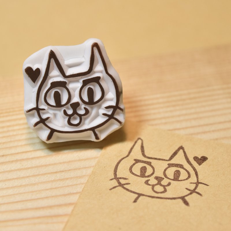Big Eye Cat Handmade Rubber Stamp - ตราปั๊ม/สแตมป์/หมึก - ยาง สีกากี