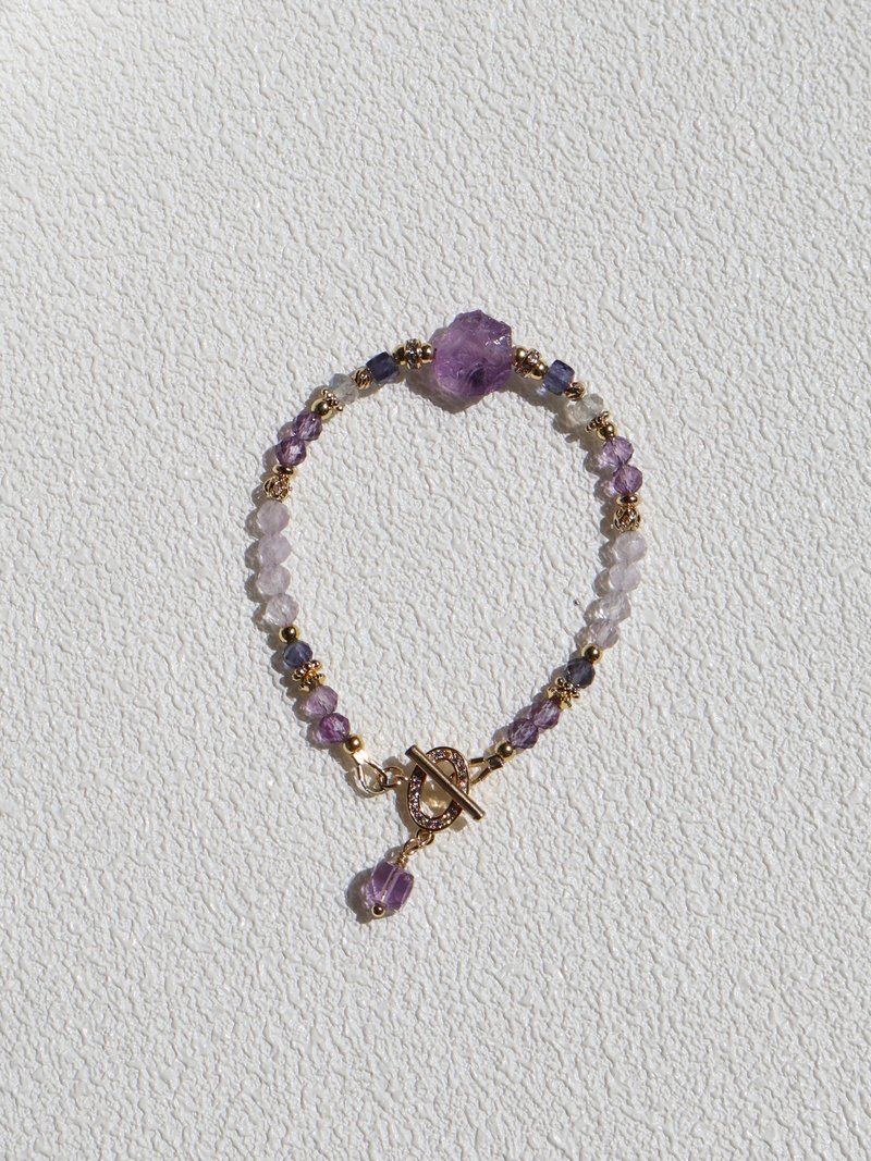 Private map. Amethyst raw ore cordierite labradorite 14K gold-filled crystal ore design bracelet - สร้อยข้อมือ - คริสตัล สีม่วง