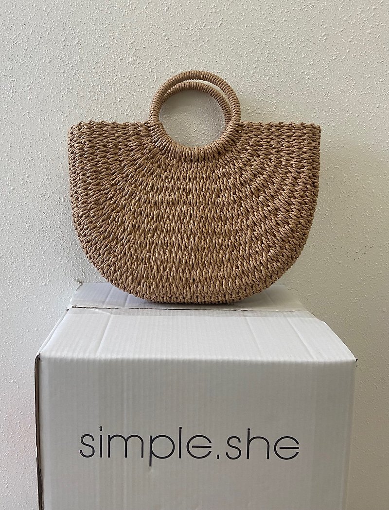 simple.she natural straw shopping beach bag - Handbags & Totes - Other Materials Khaki