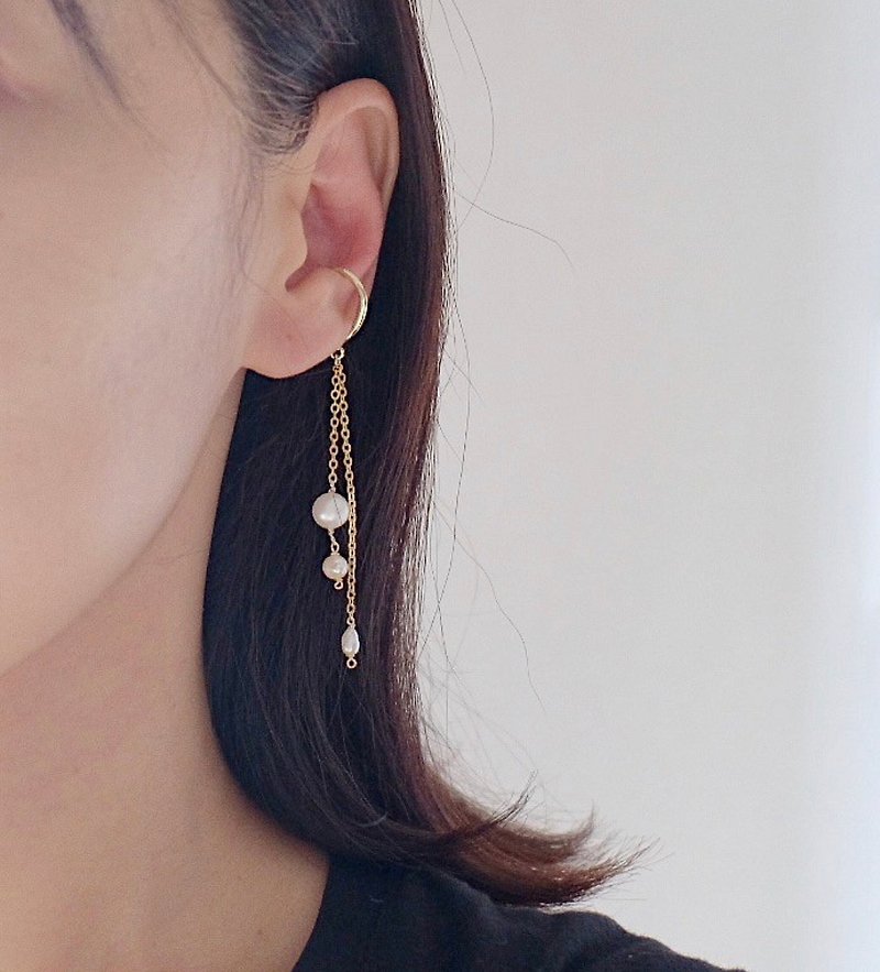 Freshwater pearl delicate ear cuff - Earrings & Clip-ons - Pearl Gold