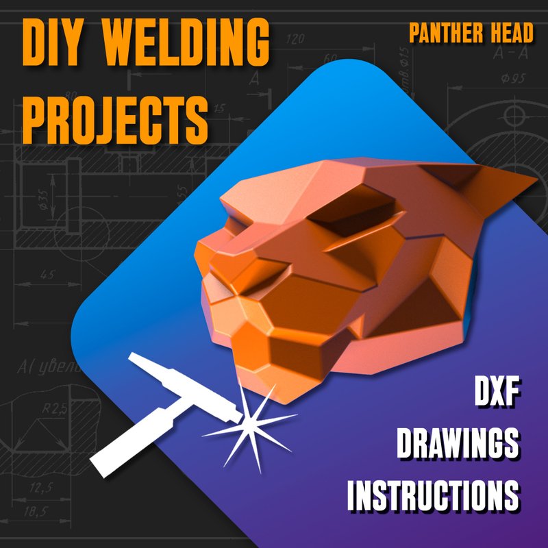 Welding Project Plans Drawings Panther Head (DXF, PDF) - 圖文模板設計 - 其他材質 