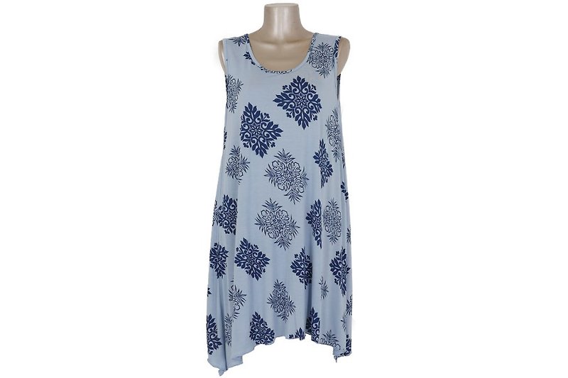 Quilt pattern Sleeveless Dress <Blue> - ชุดเดรส - วัสดุอื่นๆ สีน้ำเงิน