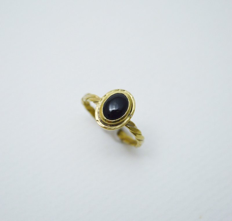 Simple Series-Black Obsidian‧Brass Open Ring-Type1 - แหวนทั่วไป - ทองแดงทองเหลือง สีทอง