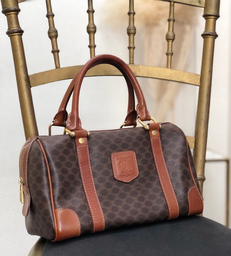 【 日本直送　名牌中古包 】CELINE セリーヌ マカダム ハンドバッグ ブラウン PVCレザー ミニボストン vintage ヴィンテージ 2y3h23 - 手提包/手提袋 - 真皮 咖啡色