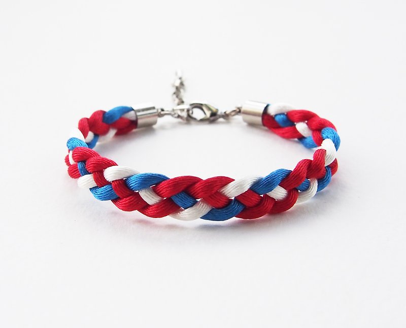 Red/white/blue braided bracelet - 手鍊/手鐲 - 其他材質 紅色