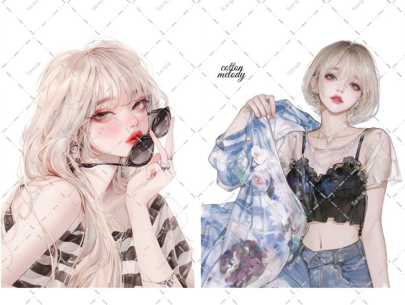 original sticker no.6581 人物ステッカー オリジナルステッカー 人物ステッカー 女の子ステッカー オリジナル人物ステッカー - 貼紙 - 紙 