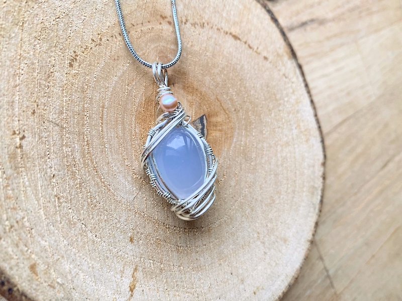 【Yingying】Blue Chalcedony Metal Woven Necklace