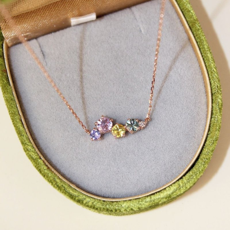 [Brilliant Galaxy] 18K natural colored sapphire, tanzanite, diamond and Gemstone cluster necklace - Necklaces - Precious Metals Gold