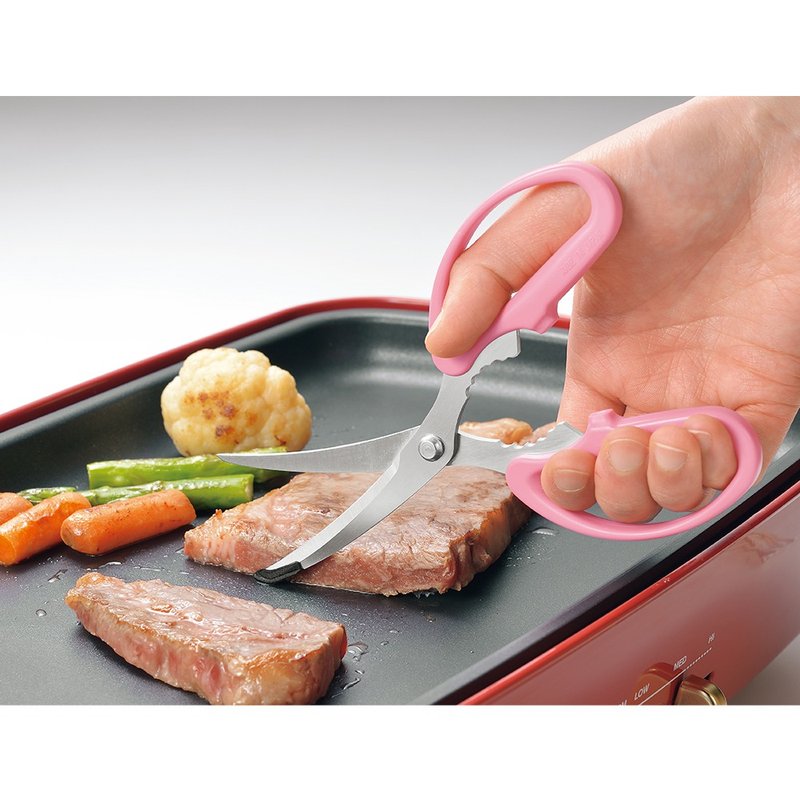 【日本下村工業Shimomura】粉色烤盤專用料理剪刀 YP-402 - 廚具 - 不鏽鋼 粉紅色