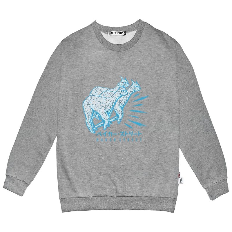 British Fashion Brand -Baker Street- Alpaca Racing Printed Sweatshirt - Unisex Hoodies & T-Shirts - Cotton & Hemp Gray