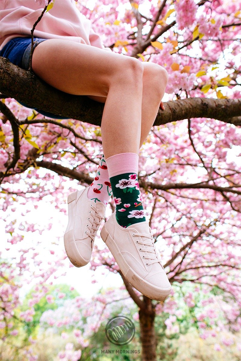 Cherry Bloom - Asymmetrical Socks Mandarin Duck Socks - Socks - Cotton & Hemp Pink