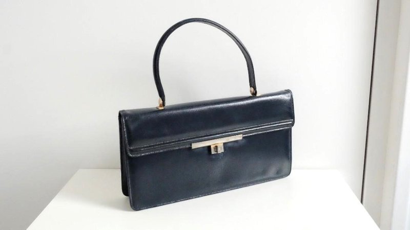 French Vintage Royal Blue Leather Handbag - Handbags & Totes - Genuine Leather Blue