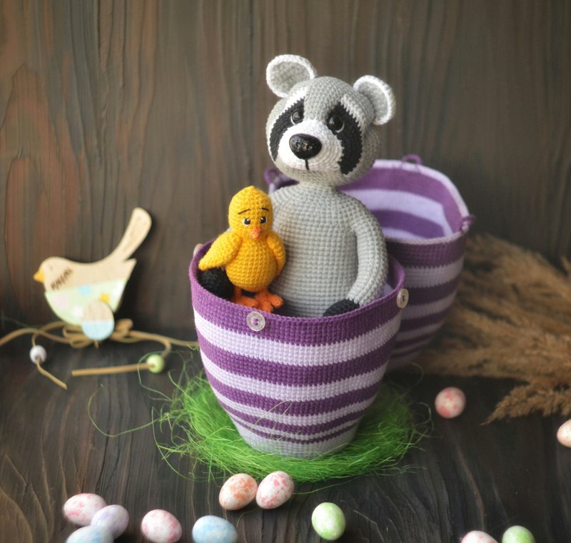 Easter set Big Egg, Chicken, Raccoon crochet pattern, amigurumi raccoon, pattern - Logo 設計/圖案設計 - 其他材質 