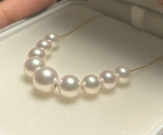 日本Akoya 海水珍珠5.5〜8.0mm 18K金鍊附鑑定書近無暇皮光好蘭佩軒手作