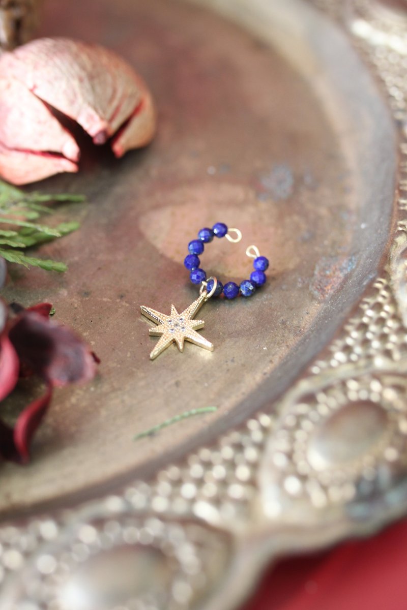 Ear Bone Clamp - Lapis Lazuli Stars Painless Ear Bone Clamp and Ear Bone Clamp 14k gold injected birthday and graduation gift - Earrings & Clip-ons - Gemstone Blue