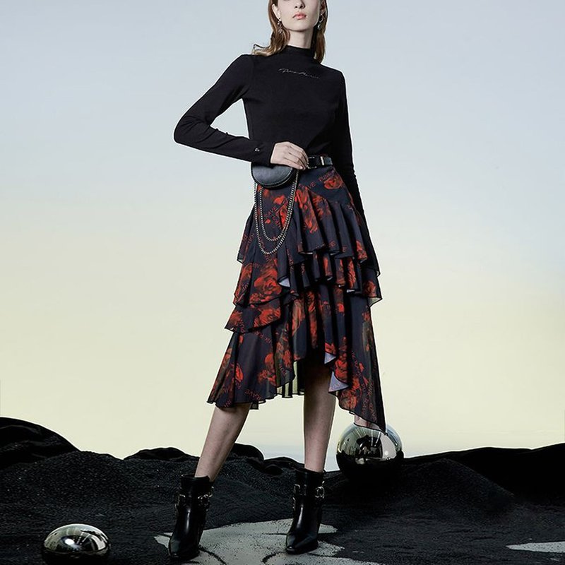 Punk Night Rose Layered Chiffon Skirt /*NEW UP SIZE*/ Soon to be out of print - กระโปรง - วัสดุอื่นๆ สีแดง