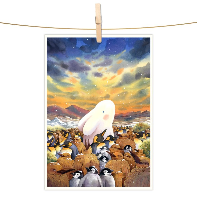 afu watercolor illustration postcard-Happiness Antarctica - การ์ด/โปสการ์ด - กระดาษ หลากหลายสี