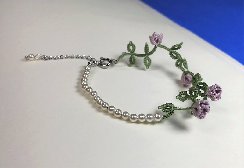 【rose‧pearl】-tatted rose bracelet  gift / vintage / Swarovski crystal pearl
