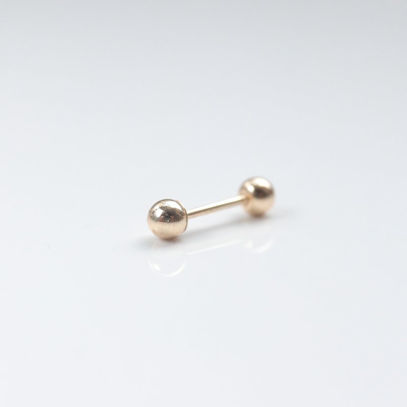 Pure 14K Gold Ball Piercing (3mm) Gold Ball Lock Bead Earrings (Single)