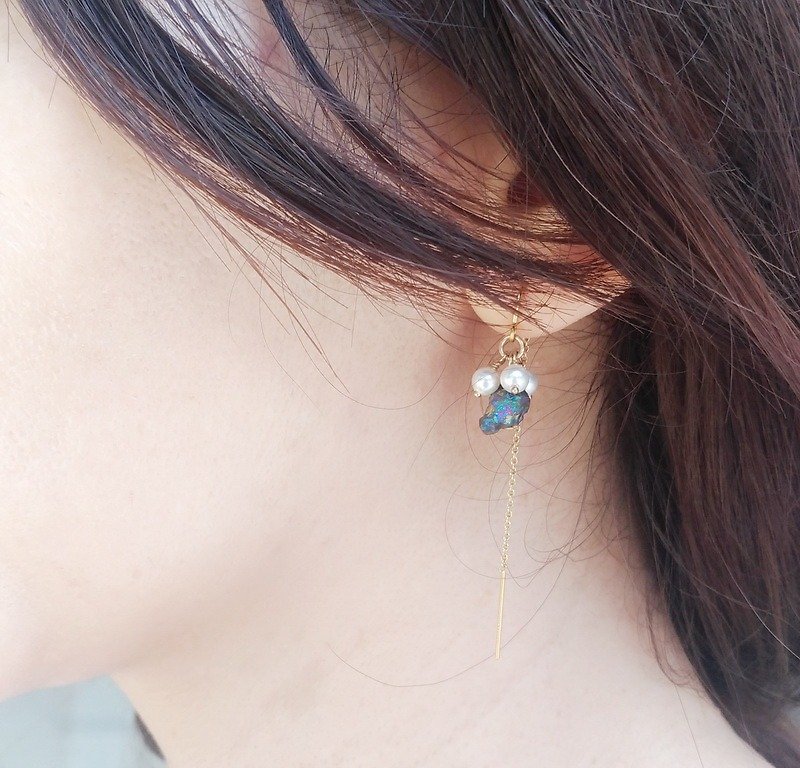 Simple Titanium Colored Pyrite & Swarovski Pearl Earrings - Earrings & Clip-ons - Gemstone Multicolor