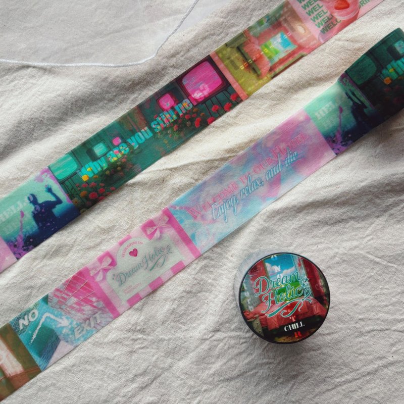 Dream Holic Wide masking tape - 紙膠帶/和紙/PET - 紙 粉紅色