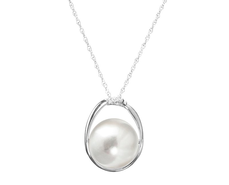 14k White Gold Pearl Necklace, June Birthstone Pendant, Silver Gemstone Necklace