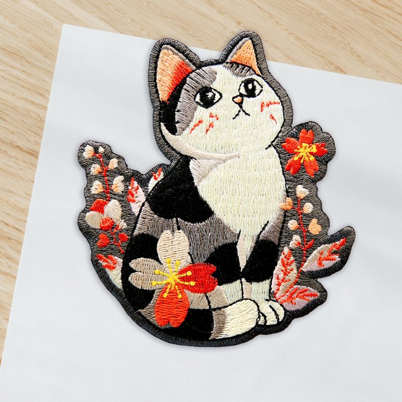 【Embroidered Fabric Patch】Japanese Style Sakura Cat - Other - Thread 