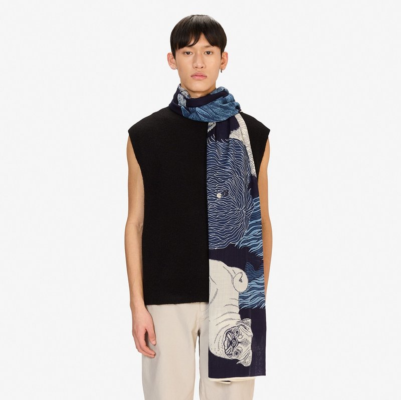 【INOUI EDITIONS】TOUTOU 羊毛圍巾100 - 夜藍 - 圍巾/披肩 - 羊毛 藍色