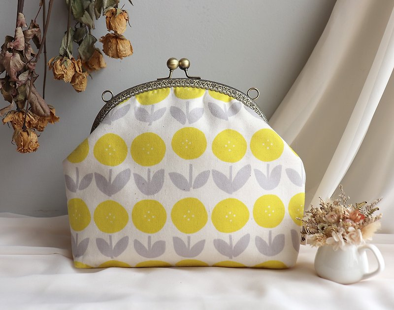 -Lemon yellow-3way gold bag side backpack handbag - กระเป๋าแมสเซนเจอร์ - ผ้าฝ้าย/ผ้าลินิน สีเหลือง