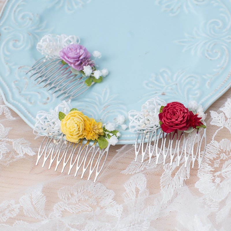 "Three cats flower hand-made floral" wedding dress bridal hair accessories Sora rose flower plug - Hair Accessories - Plants & Flowers Multicolor