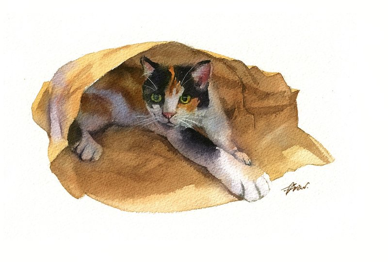 Original watercolor painting [paper bag hide and seek] - Posters - Paper Multicolor