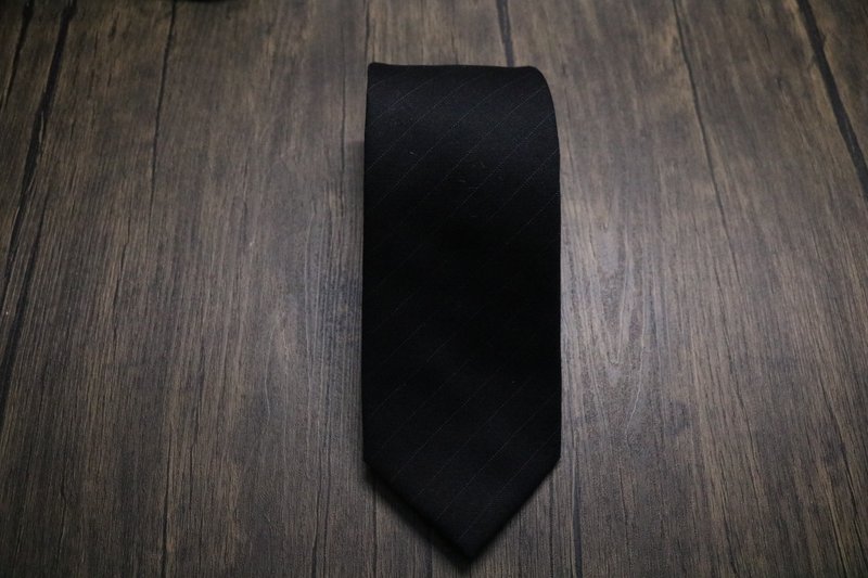 Classic Black Stripe Tie business gentleman tie free embroidery - Ties & Tie Clips - Wool Black