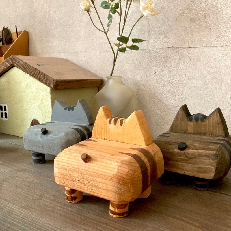 猫のアクセサリートレイ　小物置き　カードホルダー　ミニトレー　猫型ベンチ - 擺飾/家飾品 - 木頭 