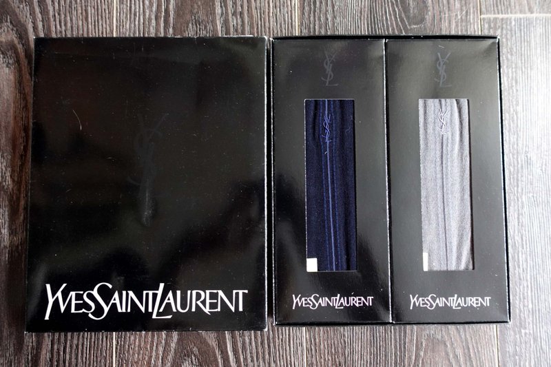 全新禮盒 法國品牌YSL SAINT LAURENT男仕西裝襪子高級紳士古著 - 紳士襪 - 棉．麻 多色