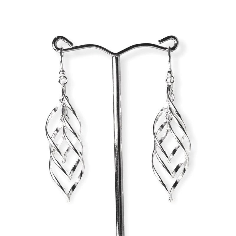 Twist Dangle Drop Earrings Handmade Minimalist Style Spiral 925 Sterling Silver - 耳環/耳夾 - 銀 銀色