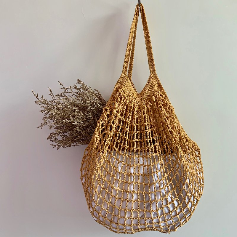 Crochet French string bag -Dijon - Messenger Bags & Sling Bags - Cotton & Hemp Yellow