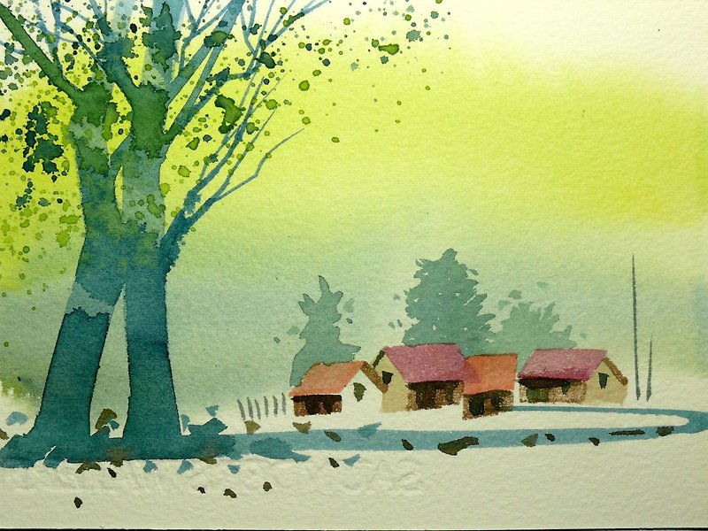 Wenqing Department of Woods Series 592-Watercolor Hand-painted Limited Edition Postcard/Christmas Card - การ์ด/โปสการ์ด - กระดาษ สีเขียว