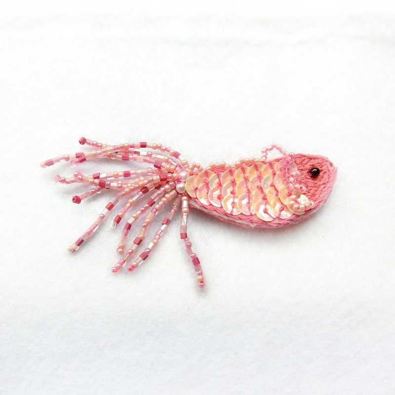 [Art] Pink Betta Handmade Beaded Pins - เข็มกลัด - งานปัก สึชมพู